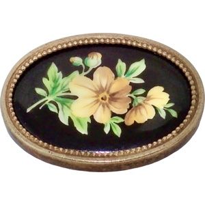 Hans Hansen Signed Denmark 985 GOLD 14K Enamel Flower Brooch Pin Golden 13 grams